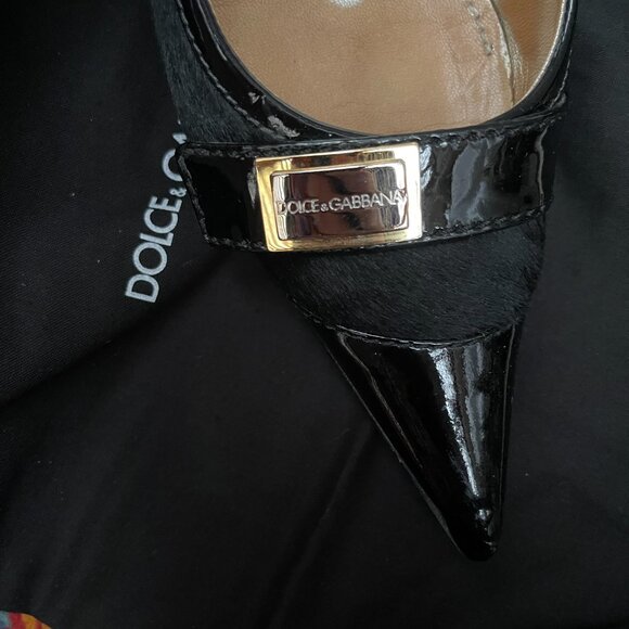 Dolce & Gabbana Logo decollete Pony Hair/Patent Leather Cap Toe Heels Pumps 7,5 - Picture 11 of 11